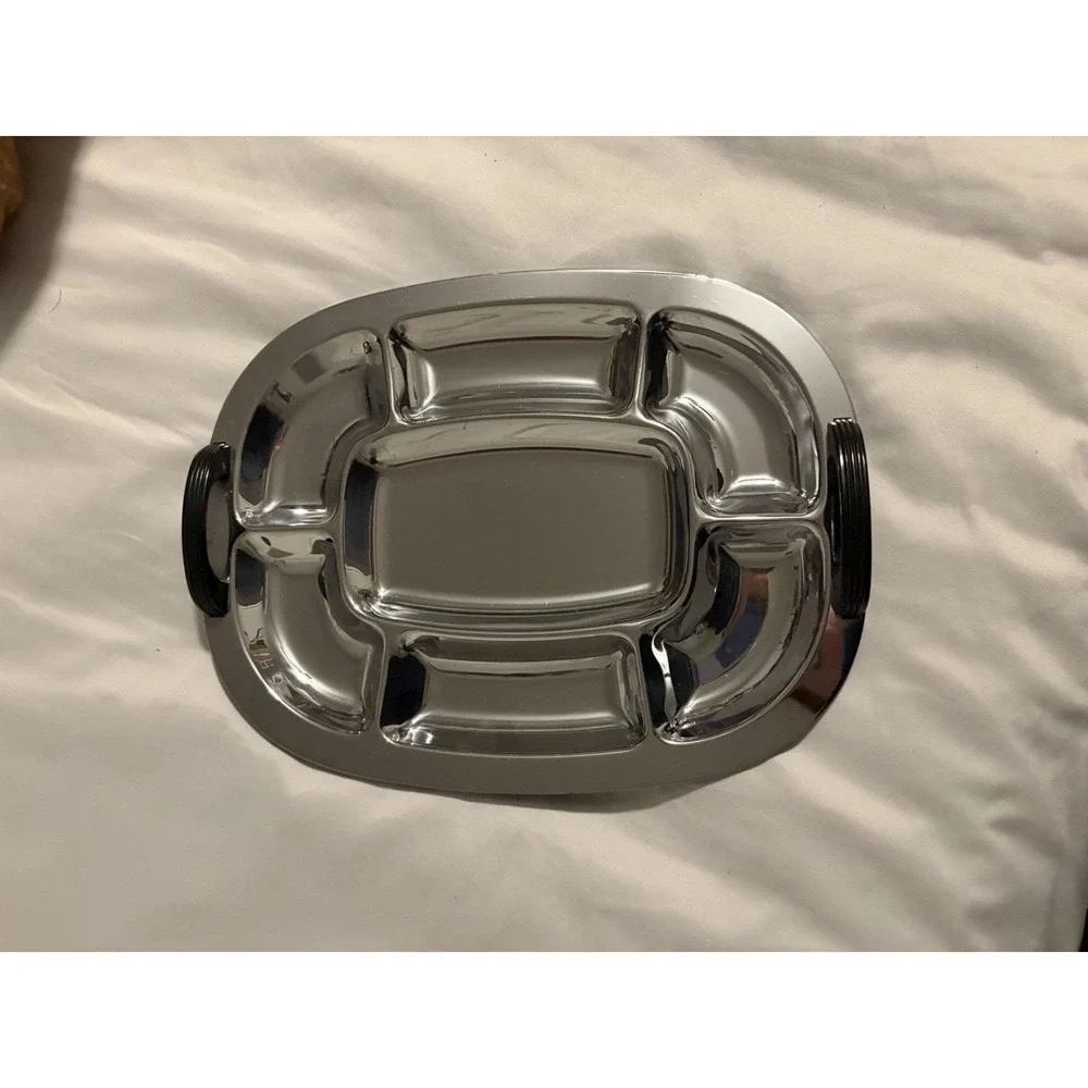 Forma Ware Vintage Divided Serving Tray Chrome Solid‎ Brass Art Deco MCM Oval